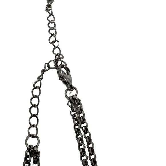 Statement Egyptian Necklace Silver Tone Moon Shaped Stations with Hanging Beads - Picture 6 of 9